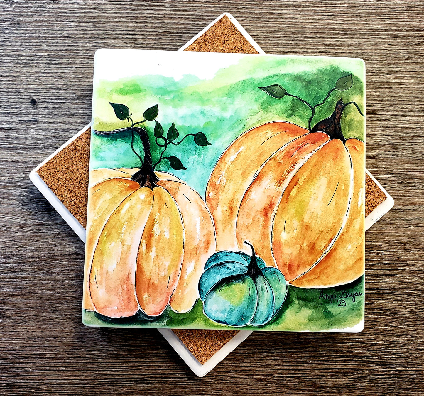 Watercolor Pumpkins Sandstone Coaster