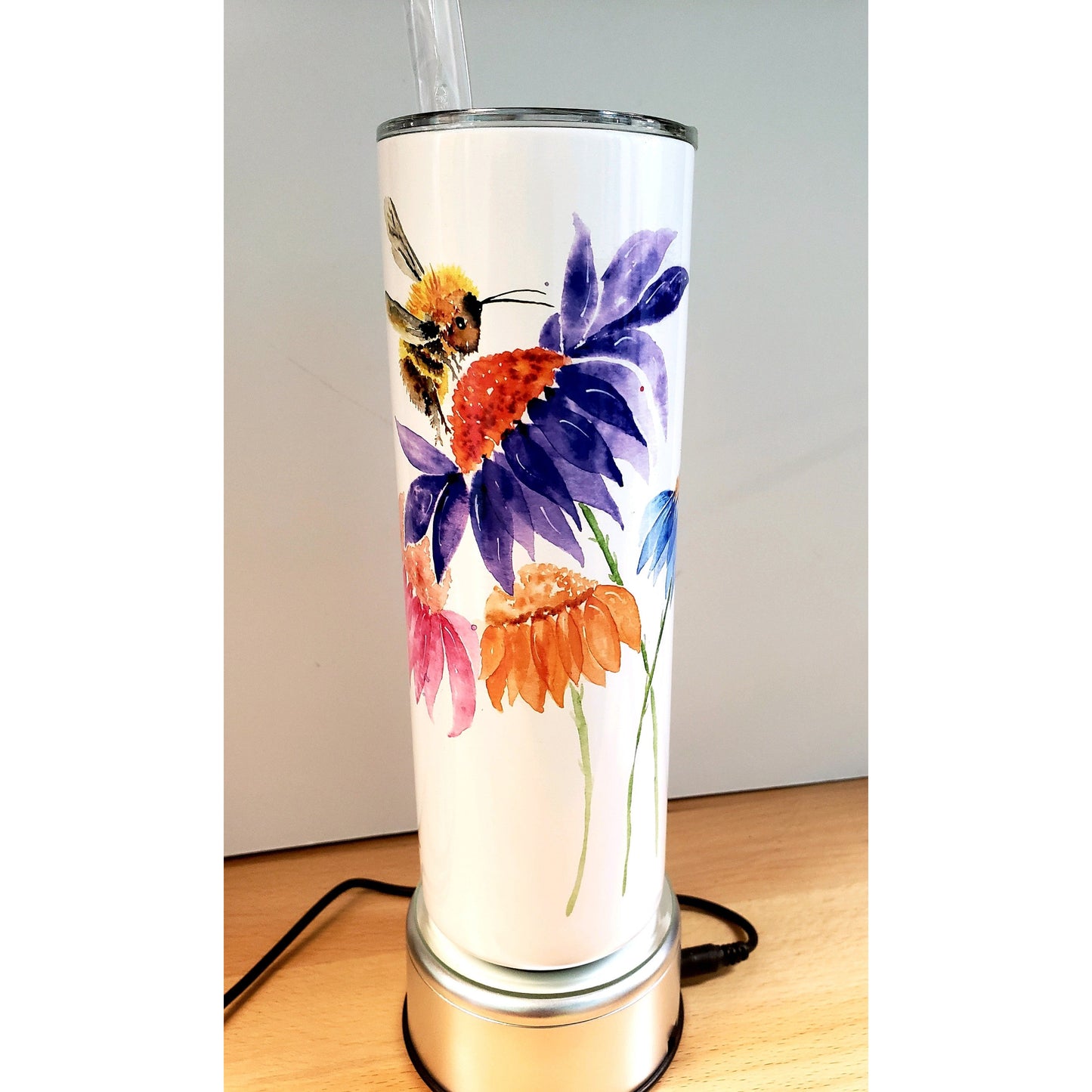 Flowers and Bee Stainless Steel Tumbler